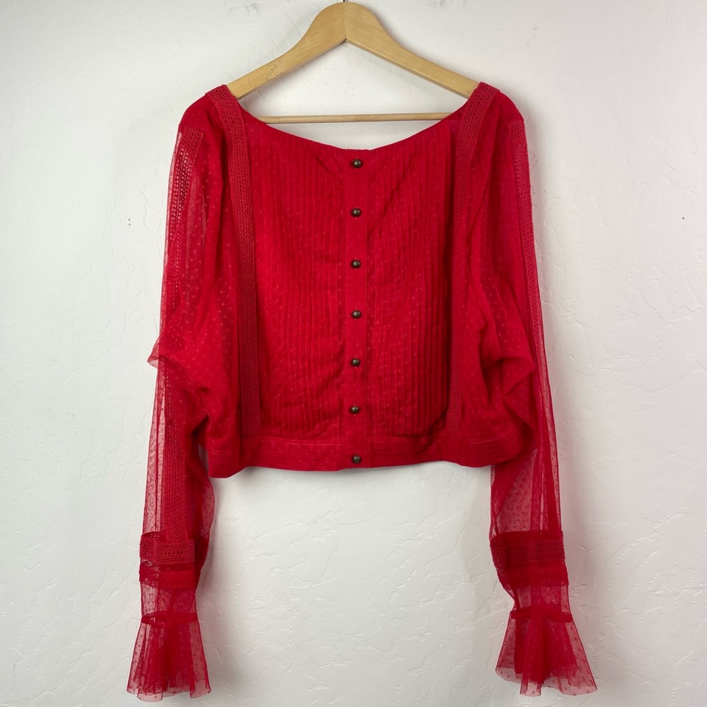 NWT Anthropologie Plus A+nthropologie Dotted Tulle Crop Long Sleeve Top Size 24W - Picture 4 of 16